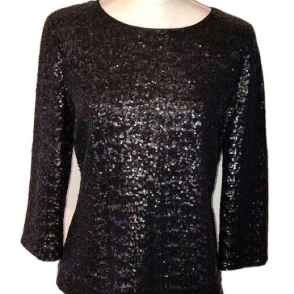 Black Sequined Three-Quarter Sleeve Blouse